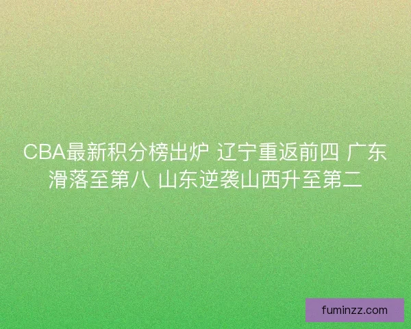 CBA最新积分榜出炉 辽宁重返前四 广东滑落至第八 山东逆袭山西升至第二