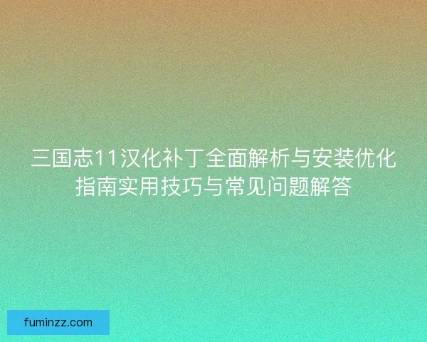 三国志11汉化补丁全面解析与安装优化指南实用技巧与常见问题解答