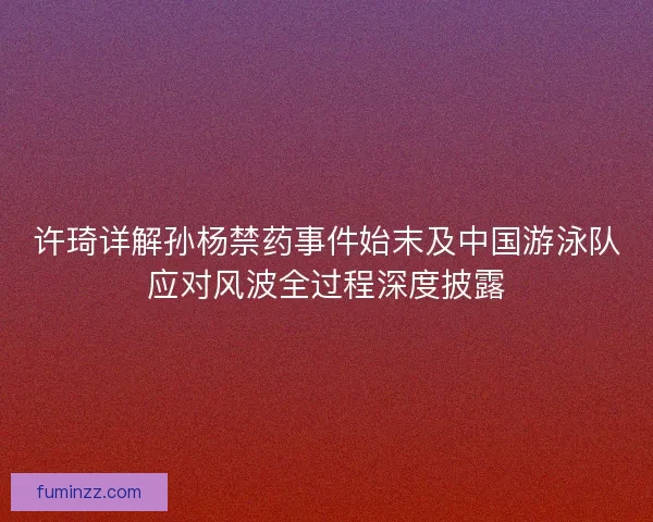 许琦详解孙杨禁药事件始末及中国游泳队应对风波全过程深度披露